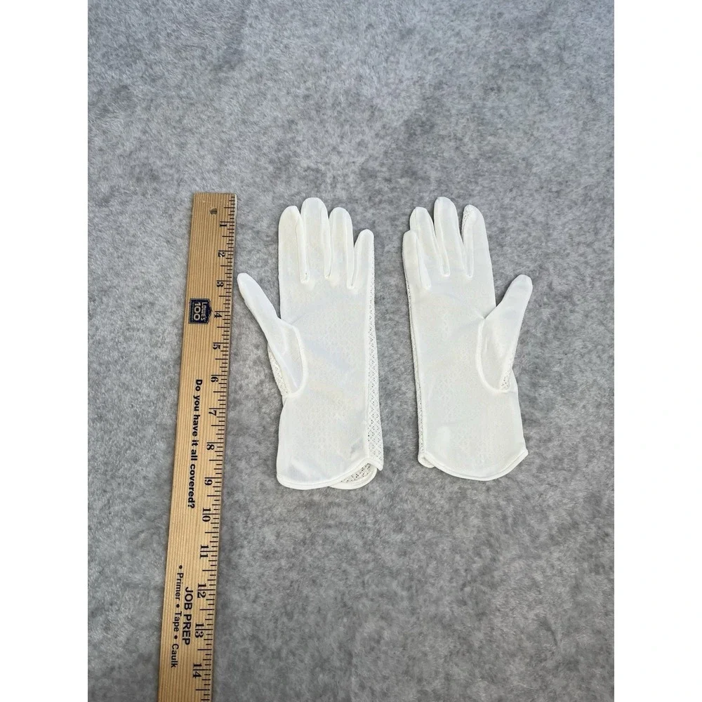 White Vtg Gloves Women's Mesh Buttons Nylon OSFA
